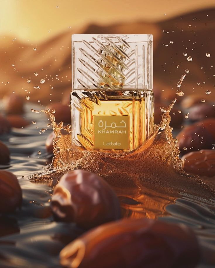 Lattafa Khamrah perfume bottle close-up – elegant glass design